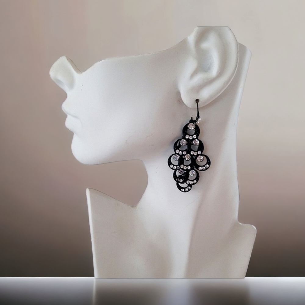 Vintage 1970s Disco Crystal Chandelier Earrings Hook Ear Wires